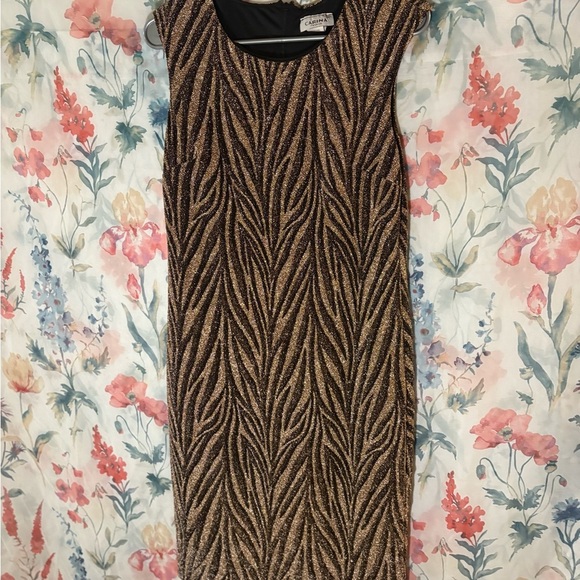 Vintage Black and Gold Zebra Pattern Midi Dress - Picture 2 of 8
